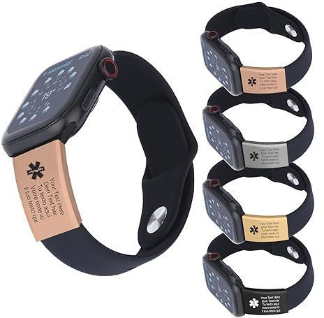 VanmAr Personalisiertes Uhrenarmband-Alarm-ID-Tag, Lasergravierte -Sicherheitsplatte, Sport-Smartwatch-Fitness-Läufer-ID-Tag, Medizinisches Armband-Medizin-Tag. (Roségold)