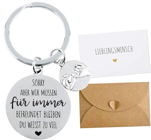Geschenk Freundin Geburtstag, Schlüsselanhänger für Die Freundin mit Grußkarte und Umschlag, Geschenk Beste Freundin Geburtstag Abschiedsgeschenk Freundschaftsgeschenke Freundin Geschenk (Silber)