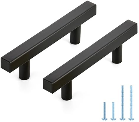 JOY DECOR 30 Pack 3 Inch Matte Black Square Cabinet Handles Stainless Steel Cabinet Hardware Pulls for Kitchen and Drawers with 5 Inch Overall Length