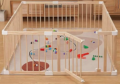 Modularer Baby-Laufstall aus massivem Kiefernholz – Sicherer unlackierter Laufstall mit Tür – TOP-QUALITÄT& einfacher Auf-/Abbau in 10 Minuten – 170X170/160X180cm – Faltbarer Baby-Laufstall aus Holz