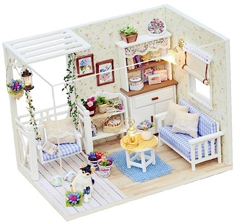 Abaodam Holzhaus-modellbausatz mit Led-licht für Junge Mädchen DIY-hausmodell aus Holz zum Selberbauen mit Detaillierter Anleitung für Basteln und Kreativität
