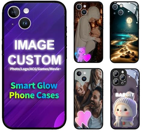 2Pcs Custom Light Up iPhone XR 11 12 13 Mini 14 Pro Max 15 Plus Cool Phone Case,image Personalize Galaxy S22 S23 A14 A12 Design Your Own/Family Cute Pink/anime/Cartoon/Movie Characters light Case