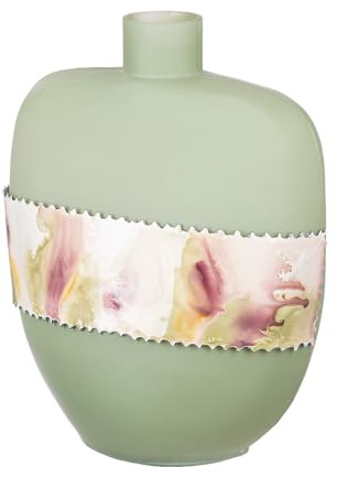 GILDE Dekovase Vase bauchig aus Glas - Blumenvase Glasvase Tischvase Vase Deko Wohnzimmer - Farbe: Grün matt Höhe 26 cm