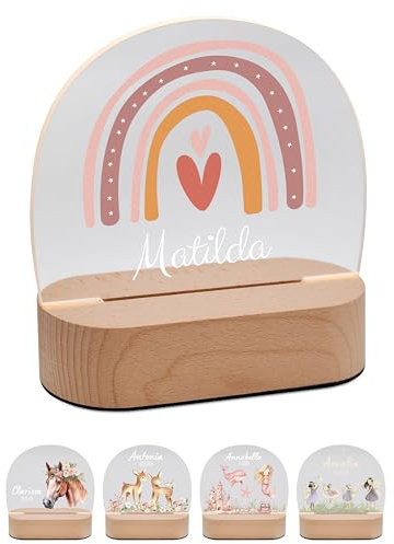 Bärenfreunde® - Personalisiertes Nachtlicht für Babys - Individuelle Nachttischlampe für Kinder - Personalisierte Geschenke Kinder - Babygeschenk - Geschenk zur Geburt (Regenbogen rosa Herz)