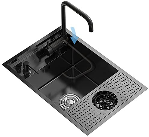 WJYCGFKJ Fregadero Cocina 70 x 40 cm, Fregadero Grifo + Sifón Clásico, Fregadero Empotrado con Escurridor