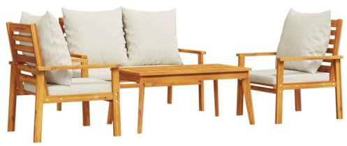 vidaXL Garten Lounge Set 4-TLG., Gartenmöbel mit Kissen, Sitzgruppe für Garten Terrasse, Gartengarnitur Gartenset Stuhl Bank Tisch, Massivholz Akazie