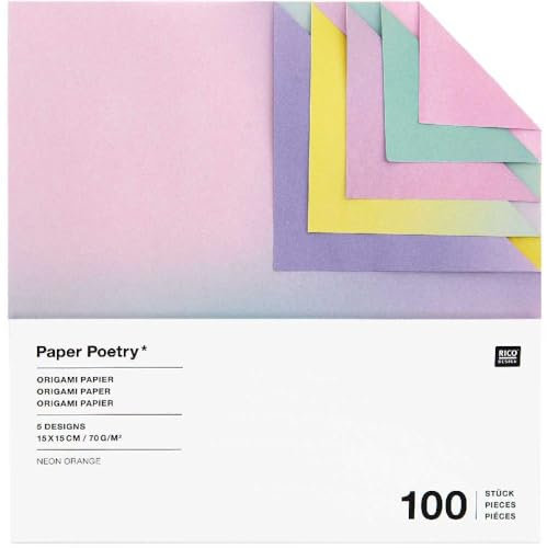 Rico Design Faltblätter Farbverlauf 15x15 cm, 100 Blatt, Faltpapier für Origami, Einseitiges Papier zum Falten Sunset