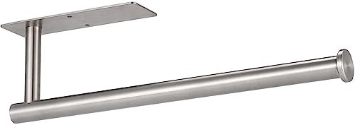 Eolax Papierrollenhalter, Papierrollenstange unter Küchenschrank, Geeignet für Küche, selbstklebend oder Wandmontage mit Bohrlöchern, SUS304 Edelstahl Gebürstetes Nickel