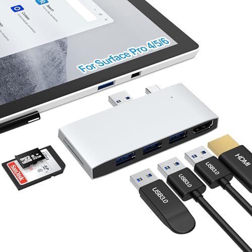 Surface Pro 4/Pro 5/Pro 6 USB Hub Docking Station Surface Pro Adapter - mit 4K HDMI Adapter + USB 3.0 Hub + SD & TF/Micro SD Kartenleser, HDMI Surface Pro Zubehör für Microsoft Surface Pro 6/5/4