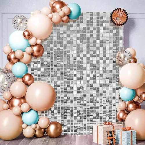 Schimmernde Wandhintergründe, 24-teiliges Set, 30 x 30 cm, silberfarbene quadratische Pailletten, für Haus, Party, Hochzeit, Jahrestag, Dekoration
