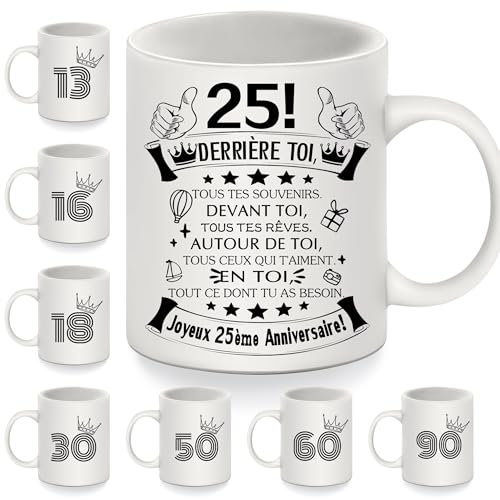 25e anniversaire Mugs pour 25 ans Femmes Hommes 25e anniversaire Tasse à café Derrière toi tous tes souvenirs pour fille Fils Sœur Frère Cousine Petite amie Petit ami amis cadeau d'inspiration (25-a)