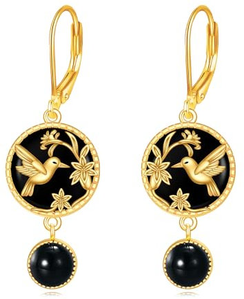 Hummingbird Earrings Dangle Earrings silver and 18k gold-plated black onyx Earrings Hummingbird Jewellry Gifts for Women (Hummingbird earrings)