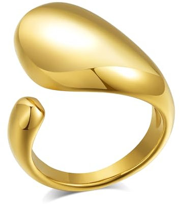 Joo&Rind Ringe Gold Damen Edelstahl Ring Wasserfest 18K Vergoldete Ringe Frauen Hypoallergen Wassertropfen Ring Verstellbar Schmuck für Geschenke (Wassertropfen, 18 (56.5))
