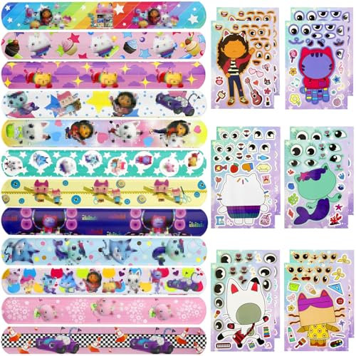 OPEIXSAYKOC Kinder Geburtstag Mitgebsel,12 Slap Armband,12 Sticker DIY Aufkleber Kinder Sticker Set,Partyzubehör Spielzeug Set,Geburtstag Partyzubehör Deko,Party Gefälligkeiten für Kinder