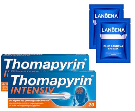 Thomapyrin INTENSIV Tabletten - 3fach Power bei intensiveren Kopfschmerzen & Migräne - 2 x 20 Stk. + 2 Eye Pads