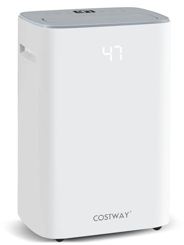 COSTWAY 24L/Day Dehumidifier with 2.5L Water Tank, Continuous Drainage, Laundry Drying, LED Control Panel, 24H Timer, Auto Defrost, Child Lock & Overflow Protection for Home Damp