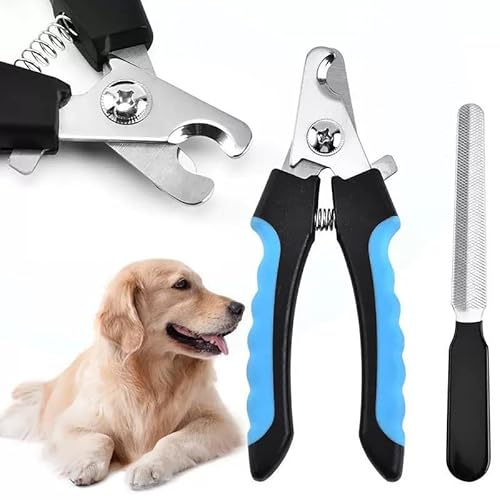 GearPrice Ciseaux à griffes professionnels pour chiens et chats - En acier inoxydable - Lime à ongles - Soin des griffes - Protection de sécurité - Noir/bleu - Grand format
