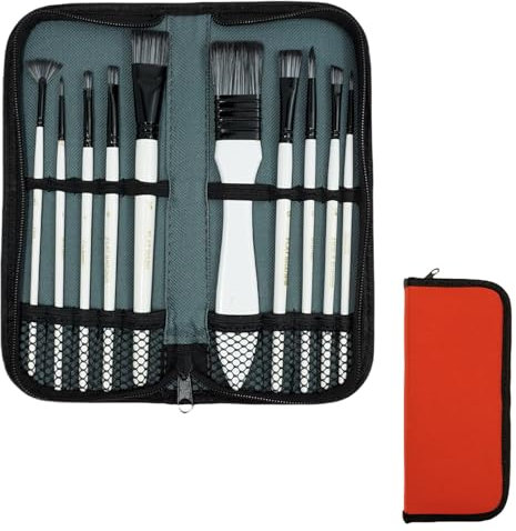 10pcs Art Paint Brush Set With Carrying Case Synthetic Paint Brushes for Oil Acrylic Watercolor Gouache Painting Artist Craft Paintbrushes for Beginners Professionals
