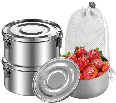 3-teiliges Set Lunchboxen aus Edelstahl, Lunchbox, Edelstahl, 360 ml, für Snacks, Obst, Müsli, Suppen und Hauptmahlzeiten