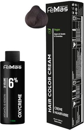 Femmas Set de tinte de pelo rubio oscuro chocolate intenso 6,99 I Hair Color Cream 100 ml + crema de óxido 100 ml 6% I coloración permanente del cabello + desarrollador I Suave y duradero I Tinte de
