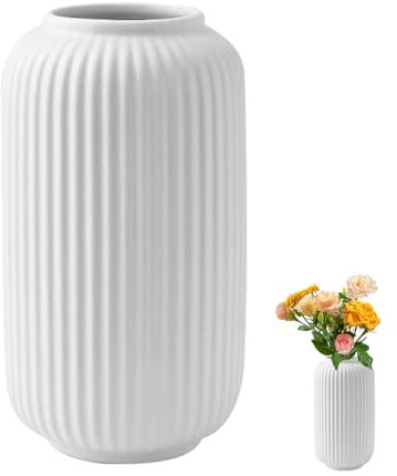 Vase Weiß, Keramik Vasen Deko 20cm - Weiße Vase Modern für Pampasgras, Minimalistische Heimdekoration Boho Nordic Vasen für Home Wohnzimmer Esstisch Büro Deko, Blumenvase Zimmer Deko für Geschenk
