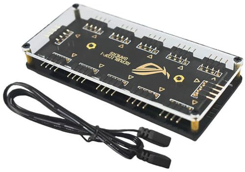Dewocke Hub Splitter, Hub RGB da 12 V a 4 Pin con Alloggiamento e Cavo di Prolunga, Hub a 10 Porte, per Strisce Luminose RGB Fan LED