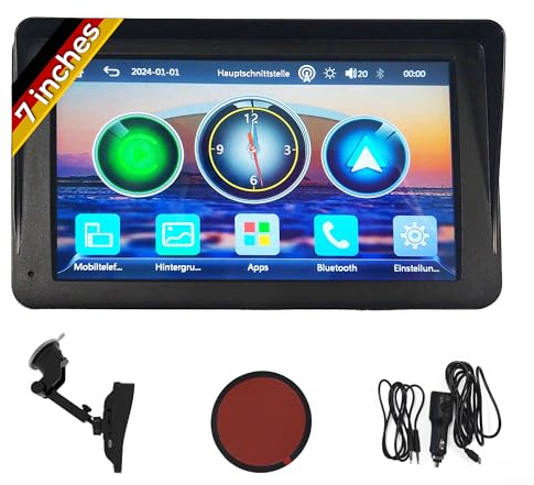 Technaxx TX-320, Wireless Car Play & Android Auto Display 7” per Apple Car Play e Android Auto con Bluetooth 5.0, trasmettitore FM, AUX, altoparlante incorporato, supporto per cruscotto/parabrezza