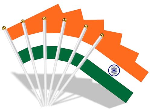 AhfuLife 15 Bandiere India Tenute a Mano, Bandiere Indiane con Asta Bianca da 30 cm, per Decorazioni del 26 gennaio, per Festa Nazionale dell'indipendenza, Giardino, Strada, Feste (15 Pezzi,India)