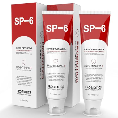 SP-6 Probiotic Whitening Zahnpasta für Zahnaufhellung und frischen Atem, 6 Probiotika-Formel für gesundes Zahnfleisch, fluoridfrei, minzig-frischer Geschmack, 145 ml (2 Packung) (2)