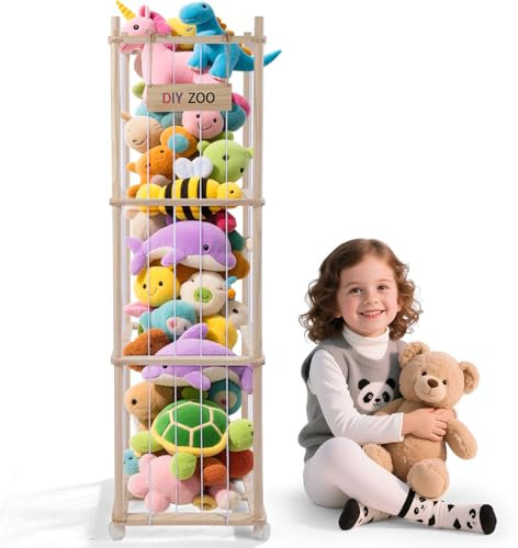 Sunowl Kuscheltier Aufbewahrung, Stofftier Aufbewahrung Mit 360°Bremse-Ausgestattete Räder,138 * 41 * 41cm für Kinderzimmer, Spielzimmer, Wohnzimmer usw