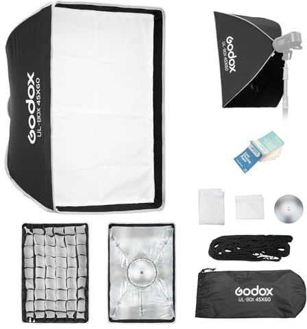GODOX UL-Box 45x60 Rectangulaire Softbox, Soft Box 45x60cm avec Grille | Bowens Mount, Pliable, Disponible pour Studio et Extérieur, Photographie de Portraits, Produits, Natures Mortes