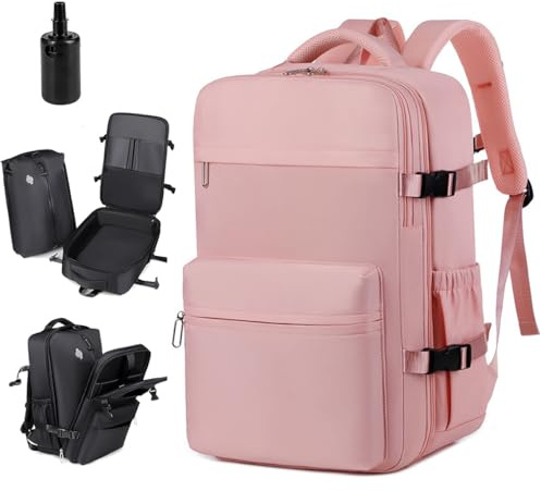 NUXMAW Easy Vac Pack Sac à dos 60 l avec pompe, sac de compression étanche, aspirateur extensible pour voyage, affaires, randonnée, rose, With air pump, Moderne