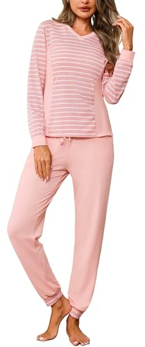 Crewhpo Pigiama Donna Invernale Due Pezzi Maniche Lunghe Scollo a V Leggero | Tessuto Morbido, Maniche Lunghe, Tessuto Leggero, Mano Piacevole sulla Pelle, Calore Confortevole, Vestibilità Comoda