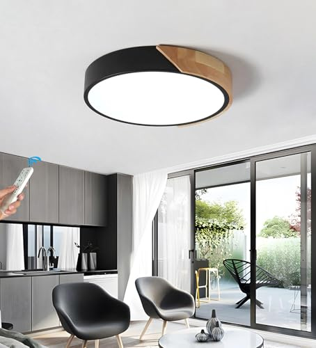 GaoHX LED Deckenleuchte Holz, Moderne Deckenlampe, Runde LED Deckenleuchte Dimmbar Deckenlampe Holz, Leuchte Decke für Wohnzimmer, Schlafzimmer, Küche, Flur, Balkon(Nero,40cm)