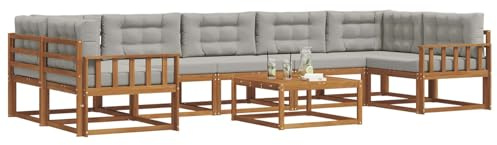 vidaXL Outdoor-Sofagarnitur mit Kissen 8 pcs Natürlich und Hellgrau, Ecksofa-Set aus Akazienholz, modernes Gartenmöbel, Flexibles modulares Sitzen für Terrasse und Hinterhof-Lounge, beige Stil