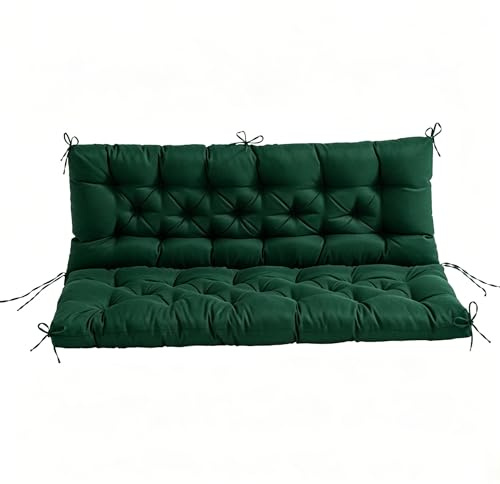 Tenger Home Gartenbankauflage mit Rückenlehne wasserabweisend UV - beständig Bankauflage In- & Outdoor Sitzkissen und Rückenkissen Hollywoodschaukel Sitzpolster (Dunkelgrün, 150 * 50 * 50 * 10 cm)