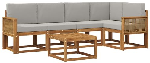 vidaXL Outdoor-Sofagarnitur mit Kissen 6 pcs Natürlich und Hellgrau, Outdoor-Ecksofa, modernes Lounge-Set für Garten, Robustes Sitzmöbel für Terrasse, Entspannen