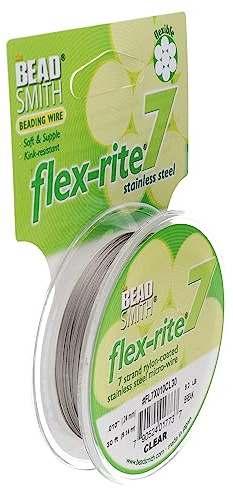 The Beadsmith Flex-Rite 7-Strand Stainless Steel Beading Wire, Nylon Coated, Clear - 30 Ft, 0.012 Inch, 9.3 Lb Break, Part Number FLEXRITE-7-STRANDS