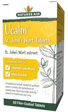 Natures Aid Ucalm St John's Wort – Traditional Herbal Remedy for Low Mood & Mild Anxiety Relief – Supports Emotional Balance & Mental Clarity – Vegan, Non-GMO, Gluten-Free – 60 Tablets