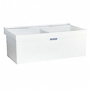 Mustee 27W Composite 2-Basin Wall Mount Tub Utility Sink with Drain in White
