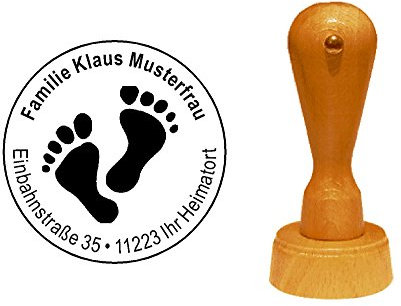 Stempel Holzstempel Adressstempel « PEDIKÜRE » Durchmesser ca. Ø 40 mm - mit persönlicher Adresse und Motiv - Fuß Fußpflege Fußpflegesalon