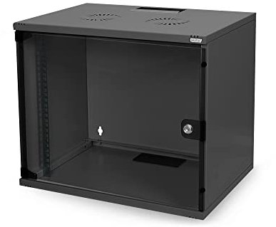 DIGITUS Netzwerkschrank – 19-Zoll Rack 7HE – Unmontiert – Wandmontage – 400 mm Tiefe – 270 mm Nutztiefe – Traglast 60 kg – Glastür – SOHO-Serie – Schwarz