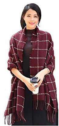 Miya® modische Damen Herbst/Winter lange Strickschal, Oversized Grobstrick Schal, super weich und hochwertige Umhang, (Weinrot-Gitter)