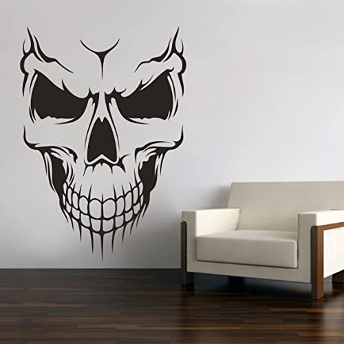 Skull Totenkopf Schädel Wandtattoo Wandaufkleber Wandsticker Wohnzimmer Auto Aufkleber Sticker (60 x 42 cm, Schwarz)