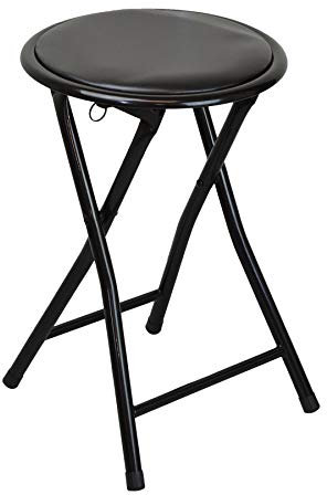 Harbour Housewares Schwarzer gepolsterter Klapphocker - einfach zu verstauen, Metallrahmen, schwammgepolsterter Hocker mit Bodenschutz, Stoßstangenfüßen, Leichter, Faltbarer Sitz für Küchenbar