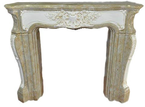 Marco para chimenea Rococó marmolado beige con blanco crema, ancho 140 cm, color beige y blanco crema