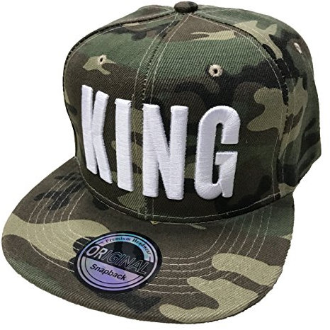 JameStyle26 King & Queen Snapback Set USA Cap Kappe Basecap Mütze Trucker Cappy Kult Partner Look (King Camou Grün)