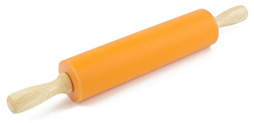 Remeel Silicone Rolling Pin Non-Stick Surface Wooden Handle (Orange, 12 inch)