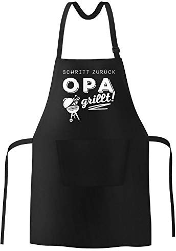 MoonWorks Grill-Schürze für Männer mit Spruch Schritt zurück Opa grillt Baumwoll-Schürze Küchenschürze schwarz unisize