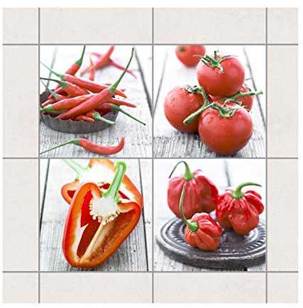 Bilderwelten Fliesenaufkleber Fliesen-Deko Rotes Gemüse 15 x 15cm Set 4teilig